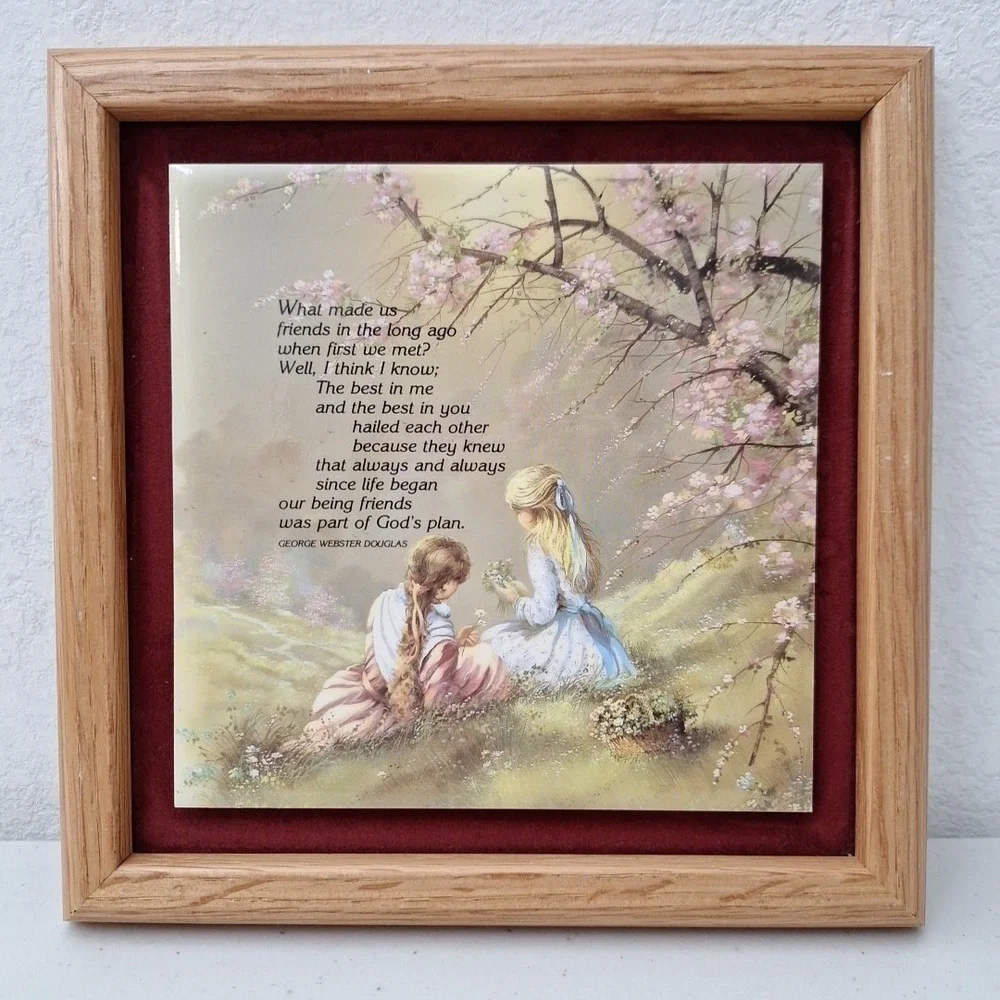 Vtg 1970 Wood Frame Ceramic Tile Hanging Decor George Webster Douglas Religious